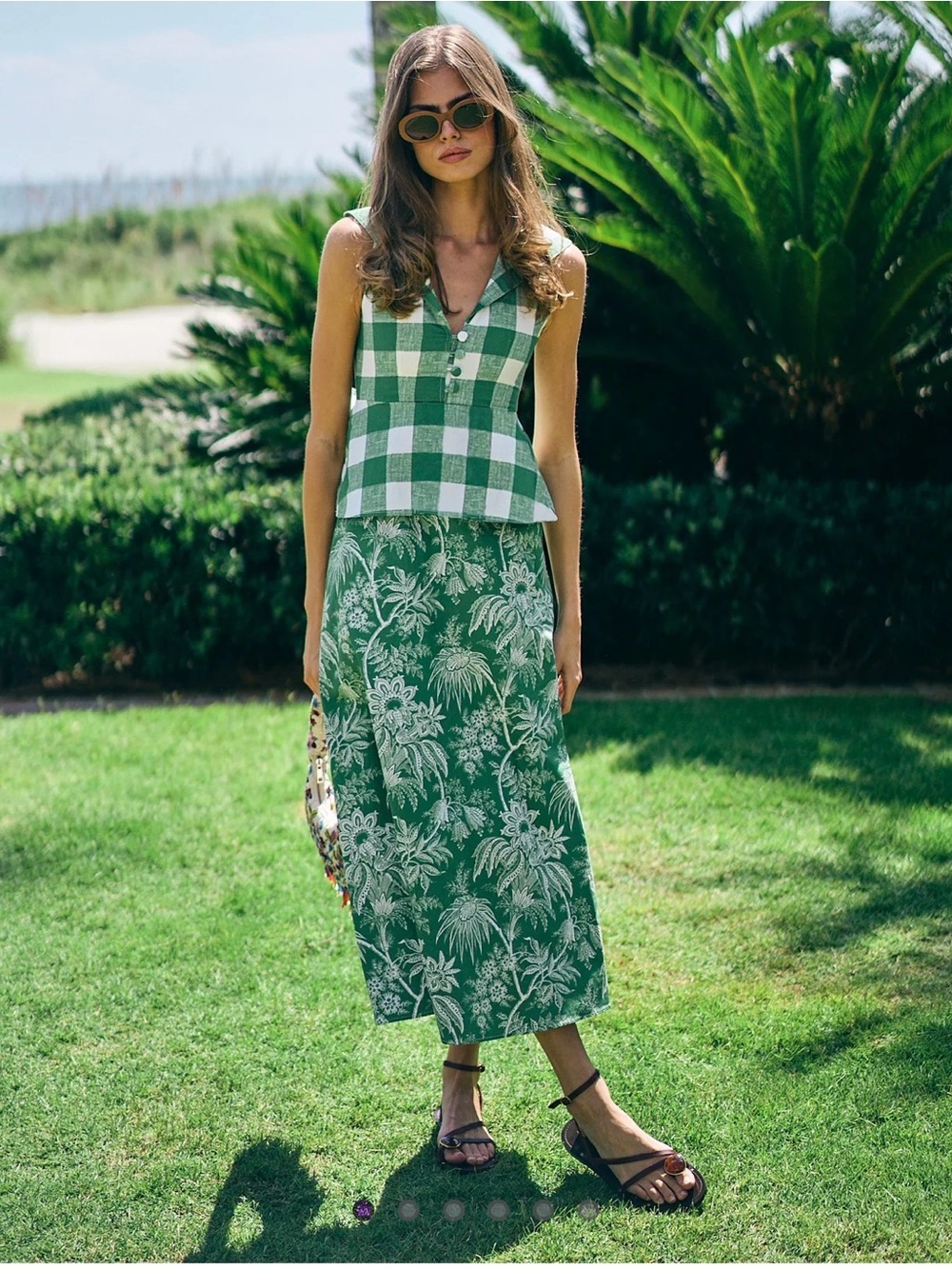 Green Palm Print Maxi Skirt - Women's Summer Skirt